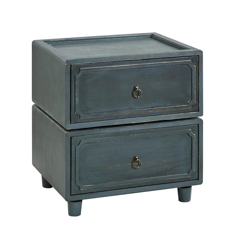 Table de chevet à 2 tiroirs de style campagnard, noyer/noir/bleu, une unité