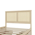 Lit plateforme double naturel/espresso avec 4 tiroirs et tête de lit en rotin