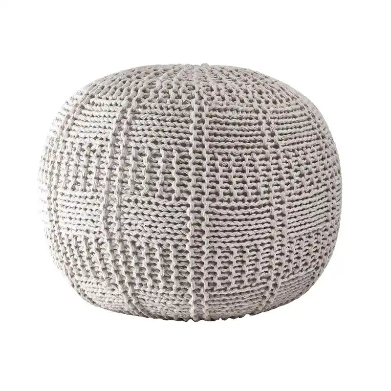 Pouf ottoman en coton tricoté tressé orange et ivoire – Siège individuel