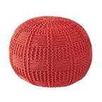 Pouf ottoman en coton tricoté tressé orange et ivoire – Siège individuel