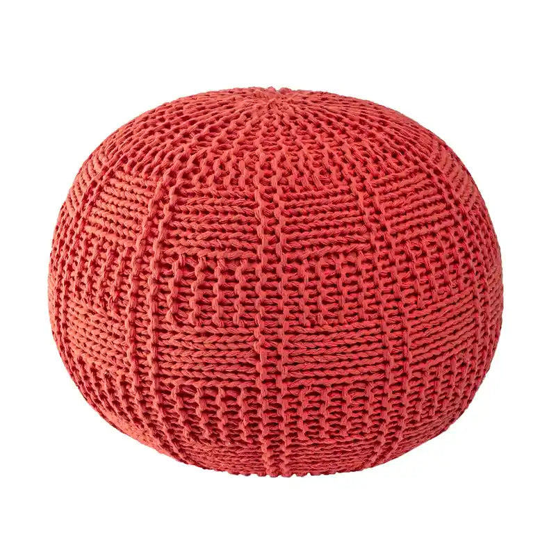 Pouf ottoman en coton tricoté tressé orange et ivoire – Siège individuel