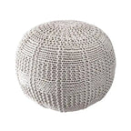 Pouf ottoman en coton tricoté tressé orange et ivoire – Siège individuel