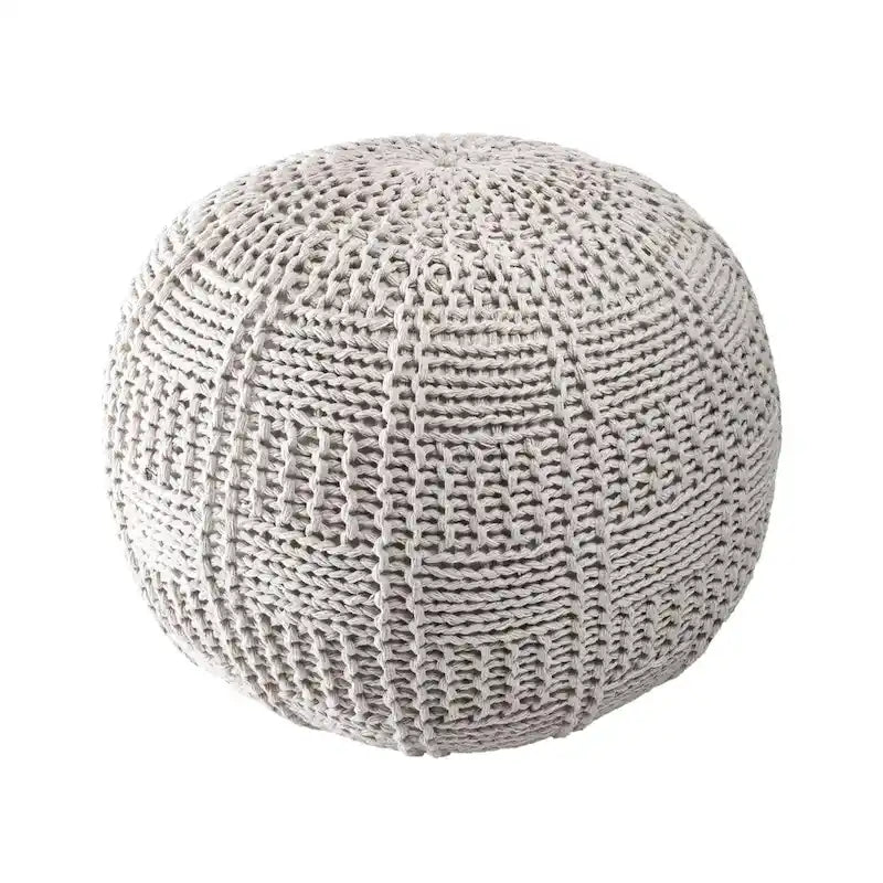 Pouf ottoman en coton tricoté tressé orange et ivoire – Siège individuel