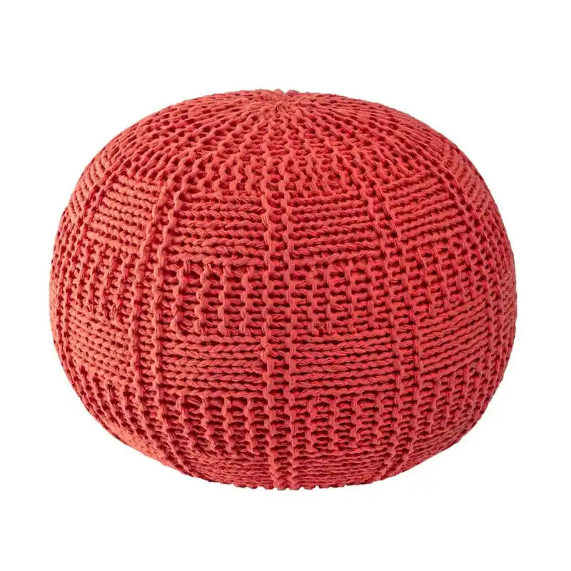 Pouf ottoman en coton tricoté tressé orange et ivoire – Siège individuel