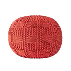 Pouf ottoman en coton tricoté tressé orange et ivoire – Siège individuel