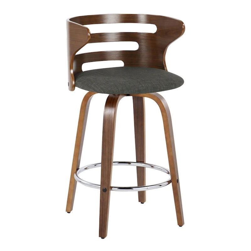 Tabouret de comptoir mi-siècle en similicuir/tissu multicolore, hauteur fixe, lot de 2