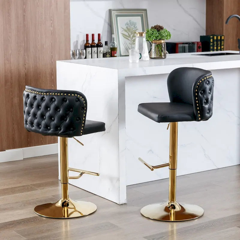 Tabouret de bar pivotant en similicuir avec dossier capitonné, lot de 2 (Gris foncé / Bourgogne / Beige / Marron / Noir)