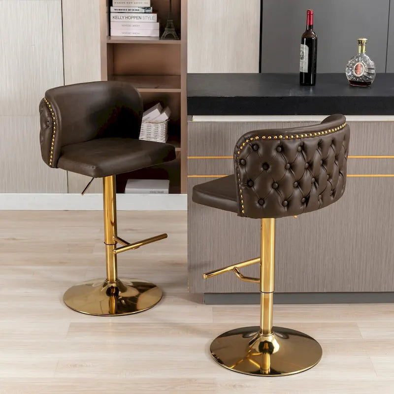 Tabouret de bar pivotant en similicuir avec dossier capitonné, lot de 2 (Gris foncé / Bourgogne / Beige / Marron / Noir)