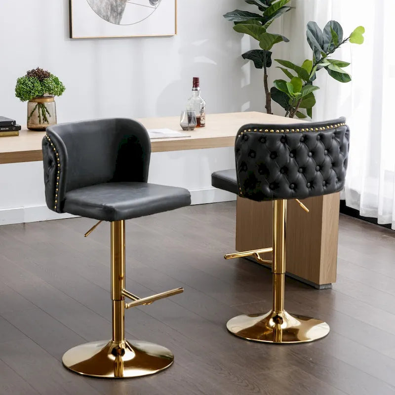 Tabouret de bar pivotant en similicuir avec dossier capitonné, lot de 2 (Gris foncé / Bourgogne / Beige / Marron / Noir)