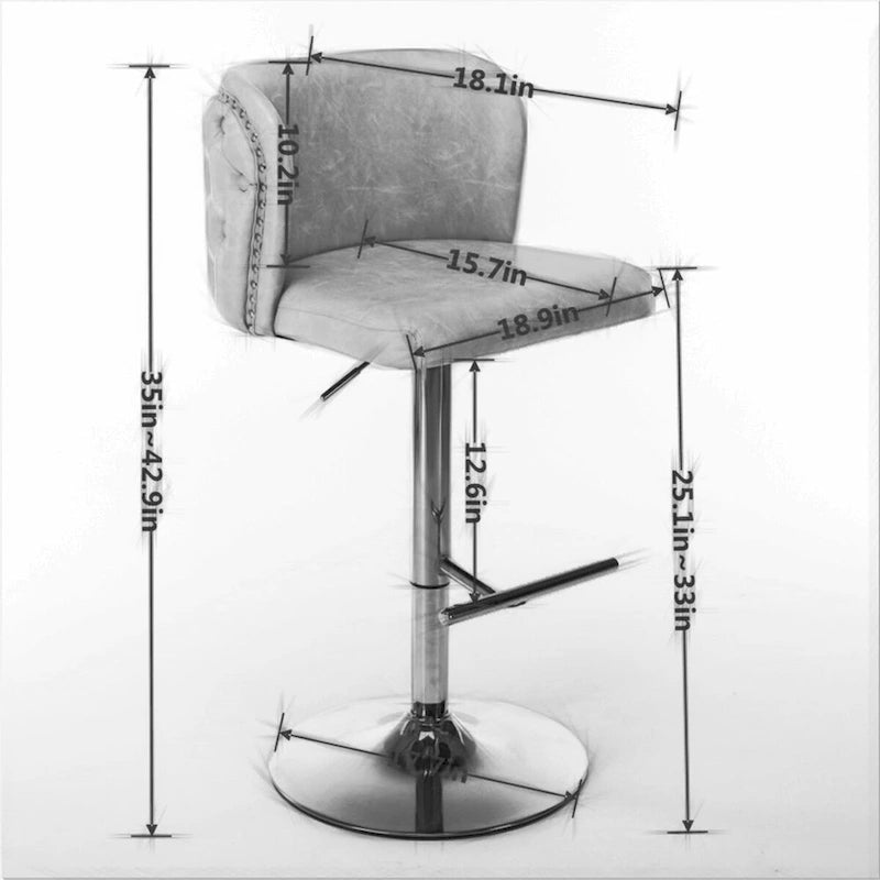 Tabouret de bar pivotant en similicuir avec dossier capitonné, lot de 2 (Gris foncé / Bourgogne / Beige / Marron / Noir)