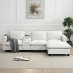 Canapé d'angle en chenille beige / beige et gris, 3-4 places