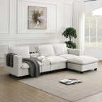 Canapé d'angle en chenille beige / beige et gris, 3-4 places