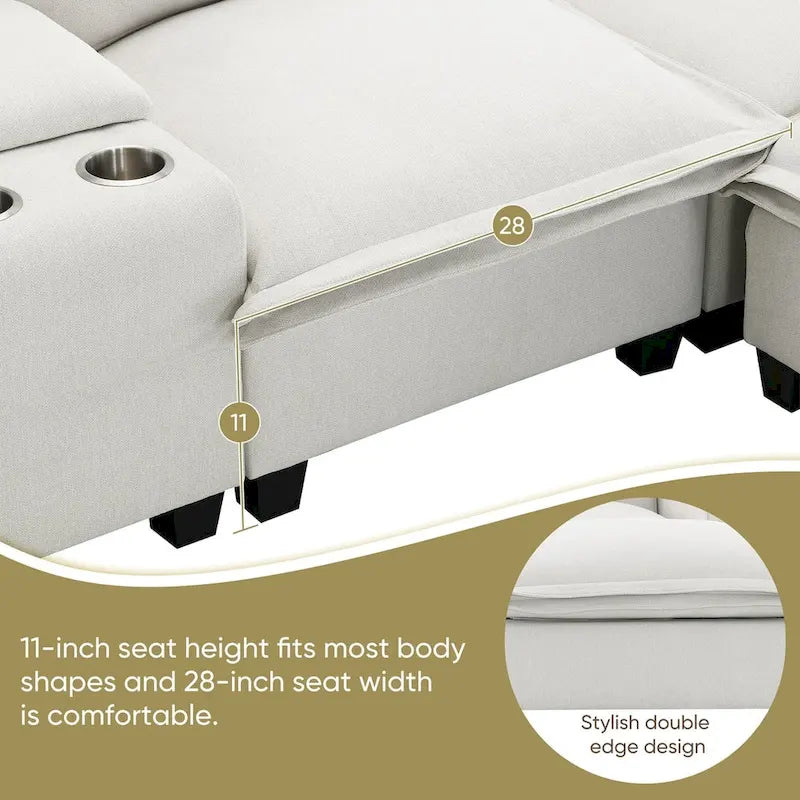 Canapé d'angle en chenille beige / beige et gris, 3-4 places