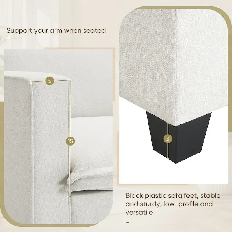 Canapé d'angle en chenille beige / beige et gris, 3-4 places