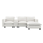 Canapé d'angle en chenille beige / beige et gris, 3-4 places