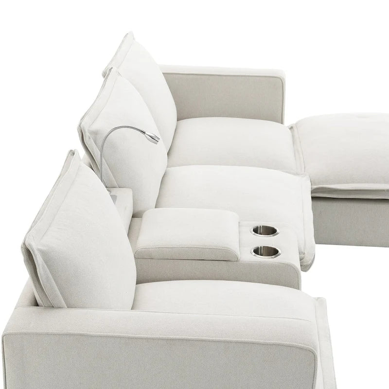 Canapé d'angle en chenille beige / beige et gris, 3-4 places