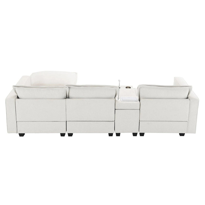 Canapé d'angle en chenille beige / beige et gris, 3-4 places