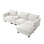Canapé d'angle en chenille beige / beige et gris, 3-4 places