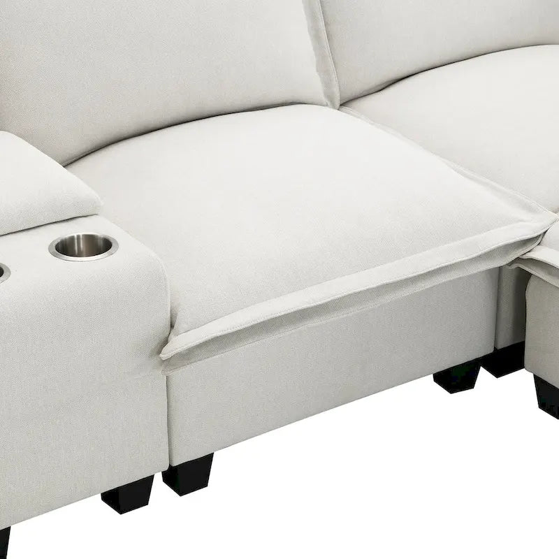 Canapé d'angle en chenille beige / beige et gris, 3-4 places