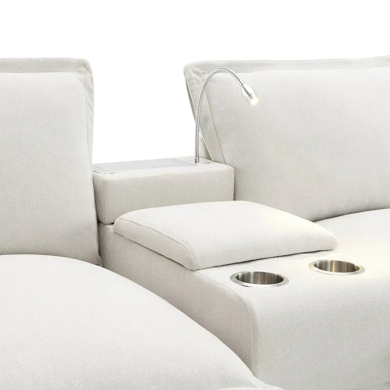 Canapé d'angle en chenille beige / beige et gris, 3-4 places