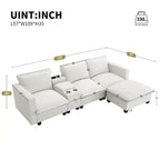 Canapé d'angle en chenille beige / beige et gris, 3-4 places