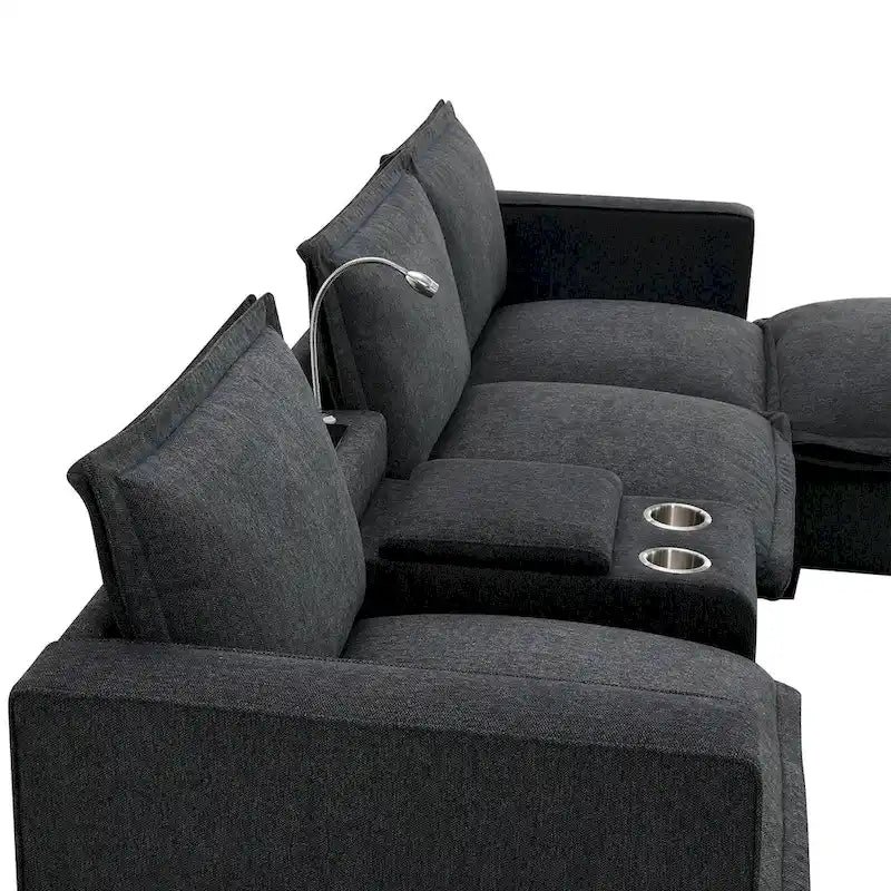Canapé d'angle en chenille beige / beige et gris, 3-4 places