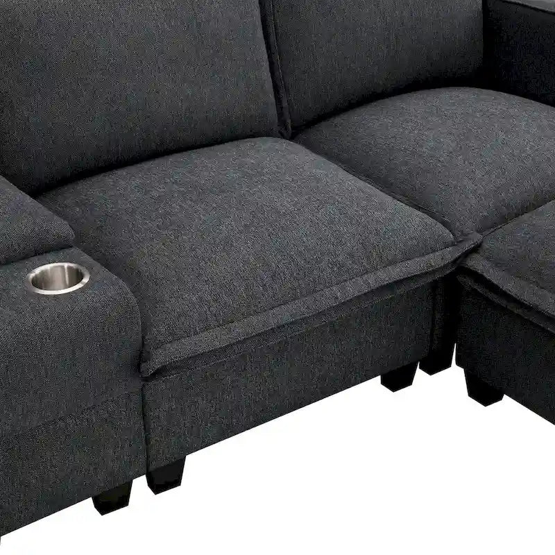 Canapé d'angle en chenille beige / beige et gris, 3-4 places