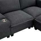 Canapé d'angle en chenille beige / beige et gris, 3-4 places