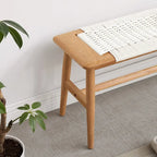 Banc en Chêne Blanc avec Assise en Rotin Tressé, 1 Place
