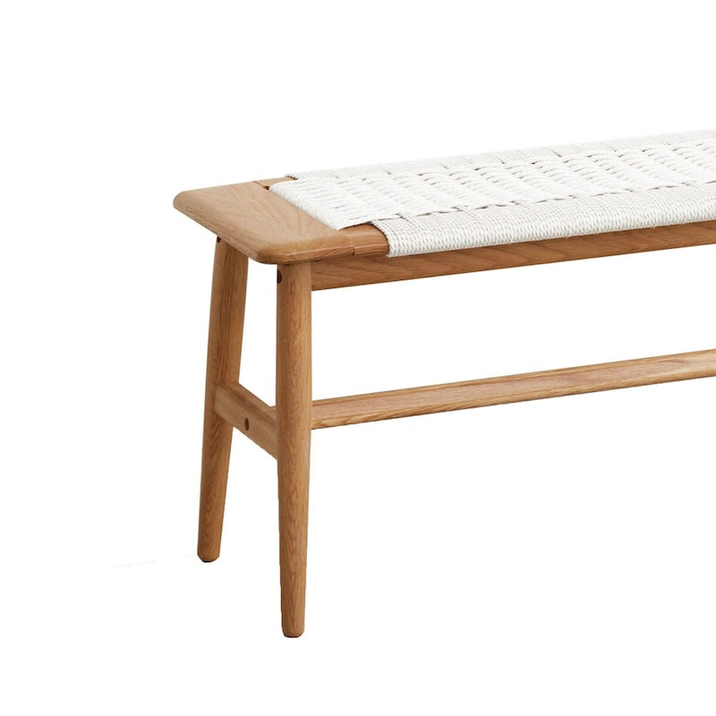 Banc en Chêne Blanc avec Assise en Rotin Tressé, 1 Place