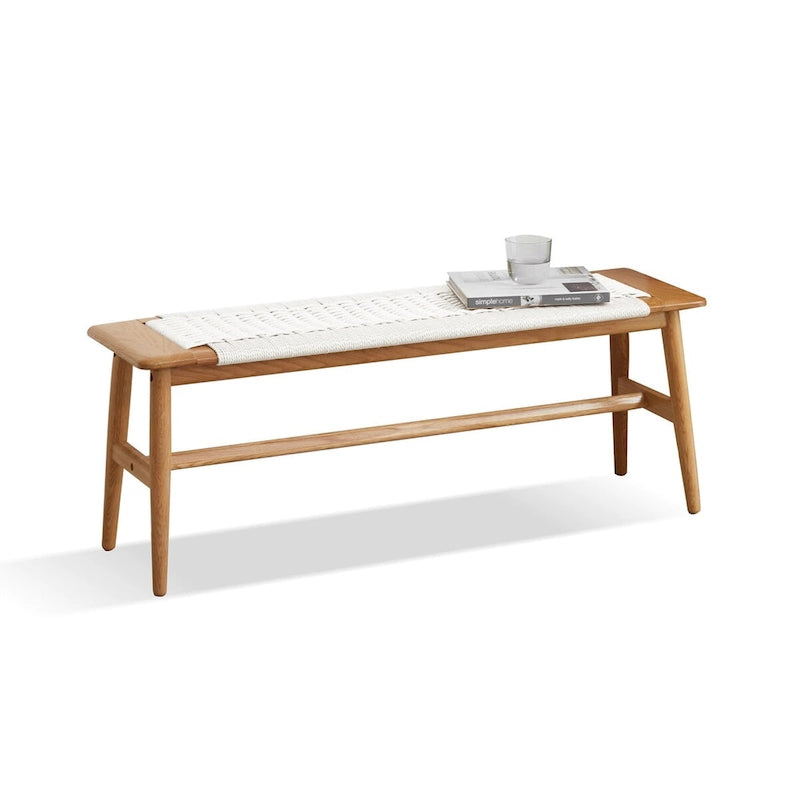 Banc en Chêne Blanc avec Assise en Rotin Tressé, 1 Place
