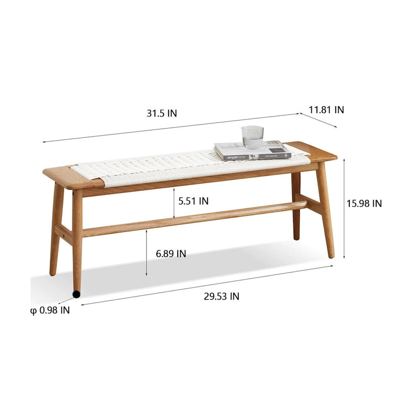 Banc en Chêne Blanc avec Assise en Rotin Tressé, 1 Place
