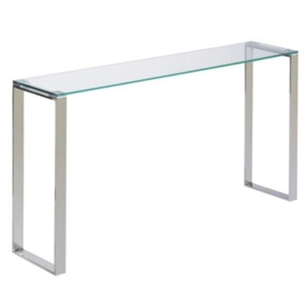 Console en verre transparent et chrome, rectangulaire, 1 personne
