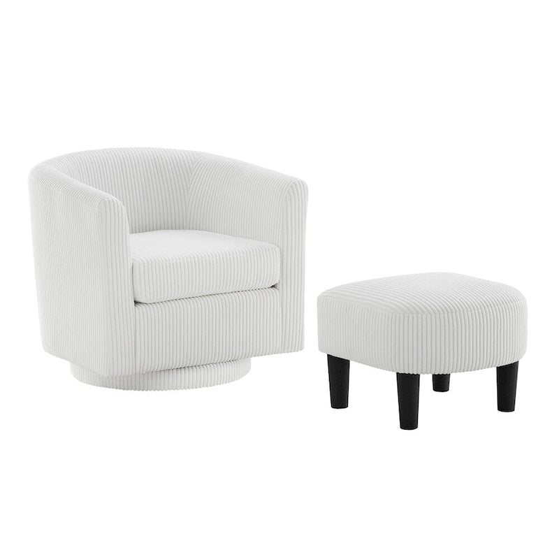 Fauteuil pivotant avec ottoman en velours côtelé blanc/jaune/vert/noir/gris, individuel