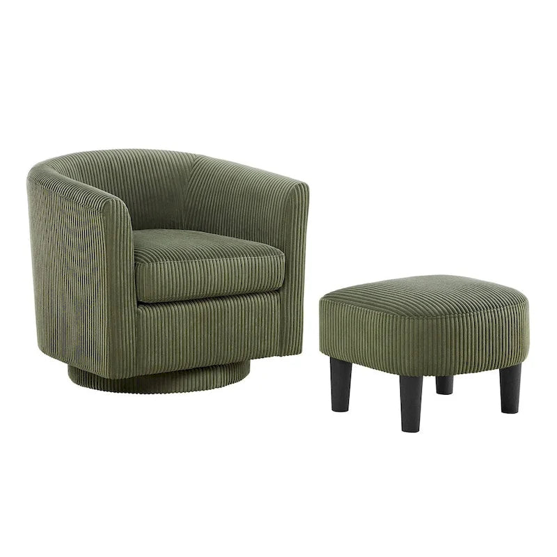 Fauteuil pivotant avec ottoman en velours côtelé blanc/jaune/vert/noir/gris, individuel