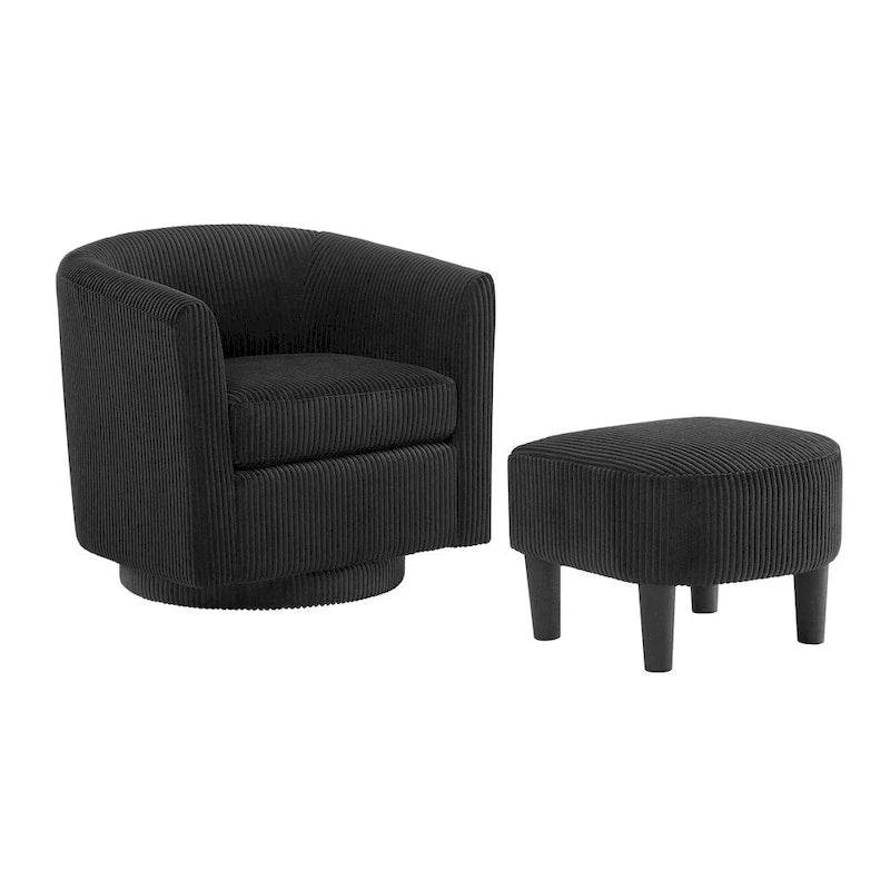 Fauteuil pivotant avec ottoman en velours côtelé blanc/jaune/vert/noir/gris, individuel