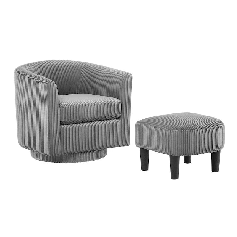 Fauteuil pivotant avec ottoman en velours côtelé blanc/jaune/vert/noir/gris, individuel