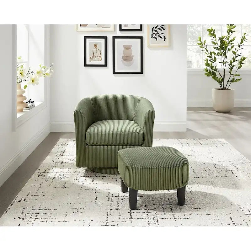 Fauteuil pivotant avec ottoman en velours côtelé blanc/jaune/vert/noir/gris, individuel