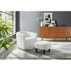 Fauteuil pivotant avec ottoman en velours côtelé blanc/jaune/vert/noir/gris, individuel