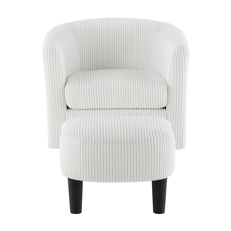 Fauteuil pivotant avec ottoman en velours côtelé blanc/jaune/vert/noir/gris, individuel