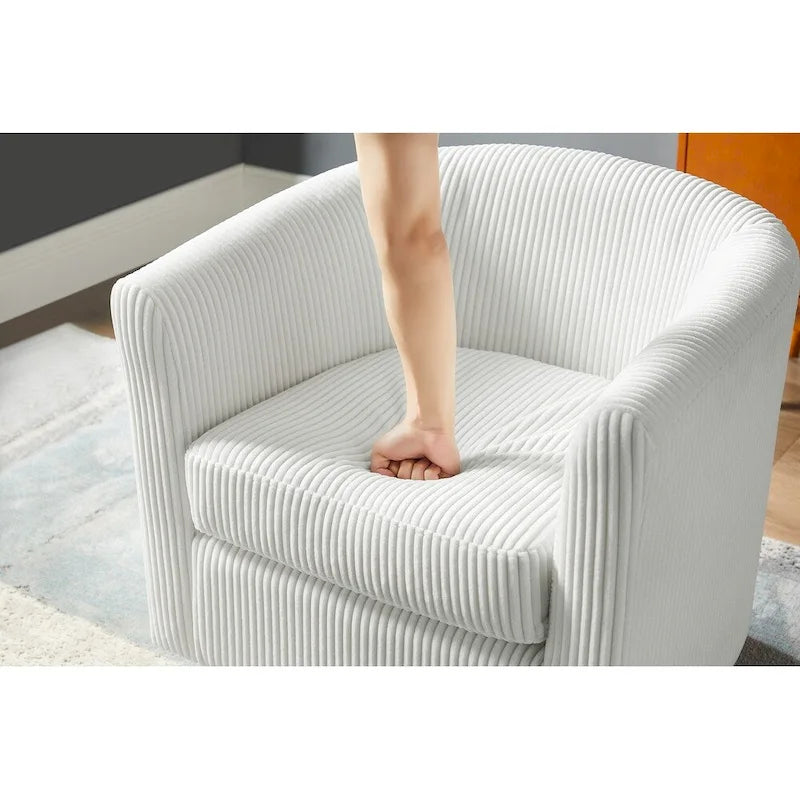 Fauteuil pivotant avec ottoman en velours côtelé blanc/jaune/vert/noir/gris, individuel