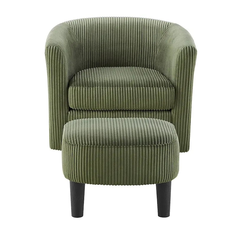 Fauteuil pivotant avec ottoman en velours côtelé blanc/jaune/vert/noir/gris, individuel