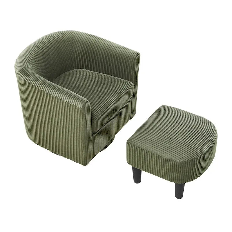 Fauteuil pivotant avec ottoman en velours côtelé blanc/jaune/vert/noir/gris, individuel