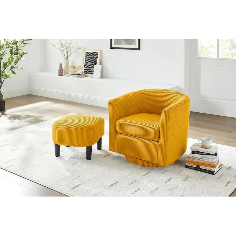 Fauteuil pivotant avec ottoman en velours côtelé blanc/jaune/vert/noir/gris, individuel