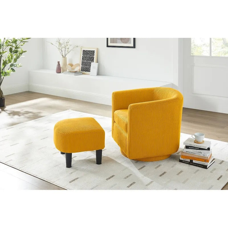 Fauteuil pivotant avec ottoman en velours côtelé blanc/jaune/vert/noir/gris, individuel