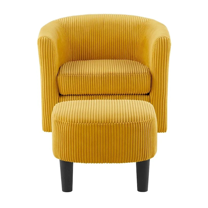 Fauteuil pivotant avec ottoman en velours côtelé blanc/jaune/vert/noir/gris, individuel
