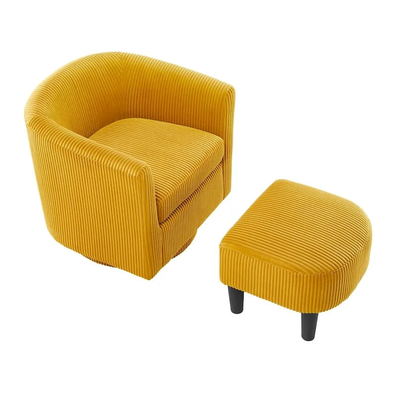 Fauteuil pivotant avec ottoman en velours côtelé blanc/jaune/vert/noir/gris, individuel