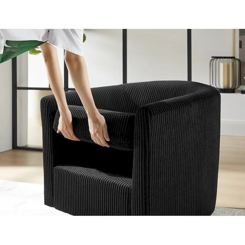 Fauteuil pivotant avec ottoman en velours côtelé blanc/jaune/vert/noir/gris, individuel