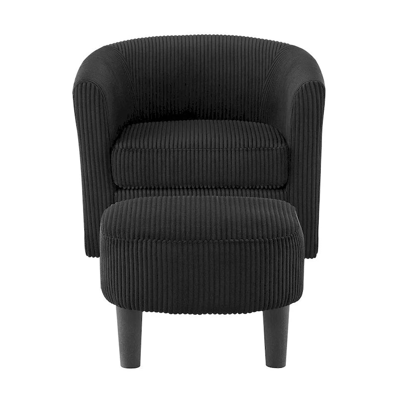 Fauteuil pivotant avec ottoman en velours côtelé blanc/jaune/vert/noir/gris, individuel