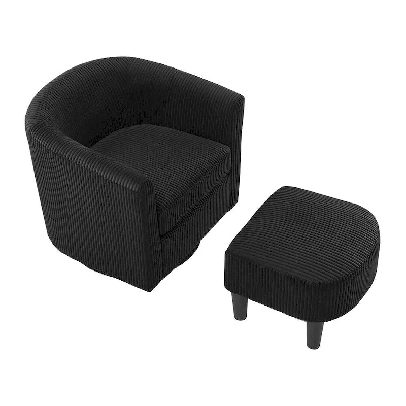 Fauteuil pivotant avec ottoman en velours côtelé blanc/jaune/vert/noir/gris, individuel